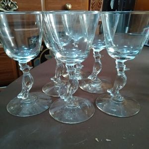 1920's vintage art nouveau crystal penguin stem wine glasses